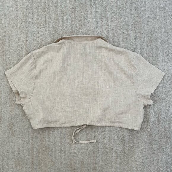 H&M Divided Linen Crop Short Sleeve Bolero Blouse Top M - Picture 4 of 7